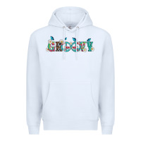 White groovy with peace  sign flowers Premium Hoodie - Artiststas