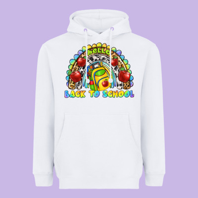 Hello Back To School Rainbow Heavyweight Hoodie Designed By Texasbilliewilder