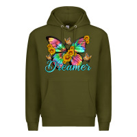 Army Green dreamer with Butterfly and sunflowers Premium Hoodie - Artiststas