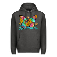 Charcoal Heather dreamer with Butterfly and sunflowers Premium Hoodie - Artiststas