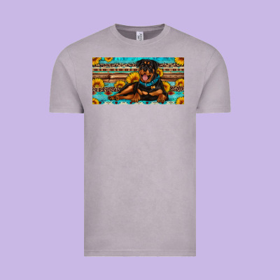 Rottweiler With Sunflowers License Plate Vintage Tee Designed By Artiststas
