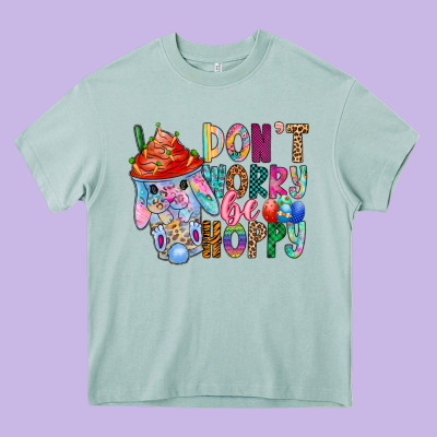 Don T Worry Be Hoppy Easter Heavy Core Tee Designed By Cowhidedigitalart