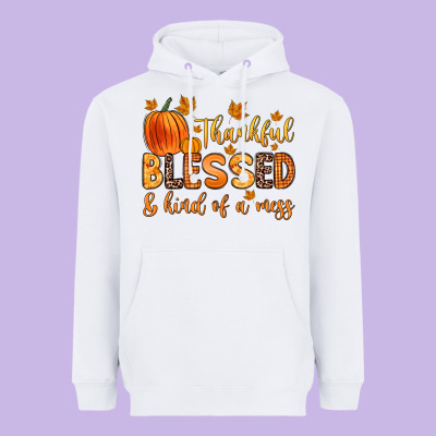 Thankful Blessed And Kind Of A Mess Heavyweight Hoodie Designed By Zillion Design Studio