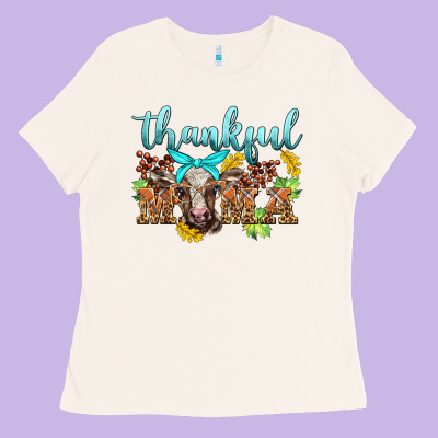 Thankful Mama Cow Ladies Tee Designed By Barkaloodesign