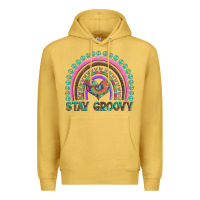 Antique Gold stay groovy with rainbow and heart Premium Hoodie - Artiststas