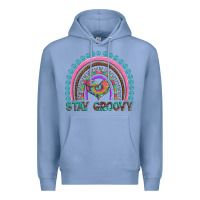 Colony Blue stay groovy with rainbow and heart Premium Hoodie - Artiststas