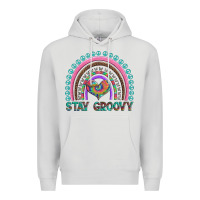 Dove Grey stay groovy with rainbow and heart Premium Hoodie - Artiststas