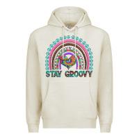 Oatmeal Heather stay groovy with rainbow and heart Premium Hoodie - Artiststas
