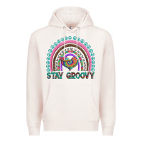 Pale Pink stay groovy with rainbow and heart Premium Hoodie - Artiststas