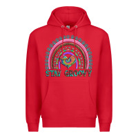 Red stay groovy with rainbow and heart Premium Hoodie - Artiststas