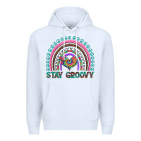 White stay groovy with rainbow and heart Premium Hoodie - Artiststas
