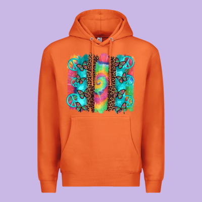 Hippie Peace Sign Butterfly Leopard And Tie Dye Brushstroke Premium Hoodie Designed By Artiststas