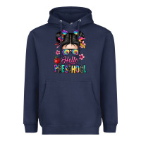 Navy hello preschool kid Heavyweight Hoodie - texasbilliewilder