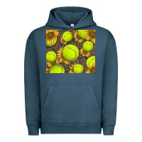 Pigment Midnight Navy tennis ball with sunflower and racket Urban Hoodie - BarkalooDesign