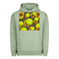 Pigment Oil Green tennis ball with sunflower and racket Urban Hoodie - BarkalooDesign
