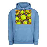 Pigment Pebble Blue tennis ball with sunflower and racket Urban Hoodie - BarkalooDesign