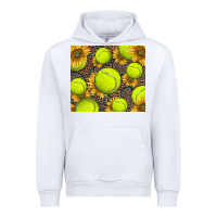 White tennis ball with sunflower and racket Urban Hoodie - BarkalooDesign