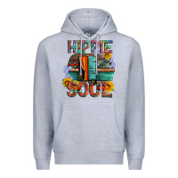 Heather Grey hippie soul with caravan and flowers Premium Hoodie - Artiststas