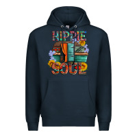 Navy hippie soul with caravan and flowers Premium Hoodie - Artiststas