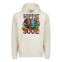 Oatmeal Heather hippie soul with caravan and flowers Premium Hoodie - Artiststas