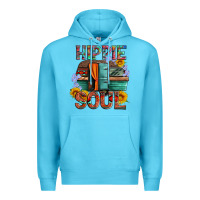 Ocean Blue hippie soul with caravan and flowers Premium Hoodie - Artiststas