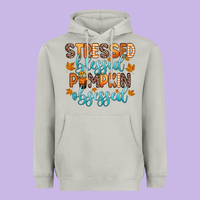 Stressed Blessed Pumpkin Obsessed Heavyweight Hoodie Designed By Zillion Design Studio