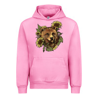 Fuchsia Pink bear head sunflowers Urban Hoodie - NancyCooperArtShop