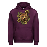 Mauve Wine bear head sunflowers Urban Hoodie - NancyCooperArtShop