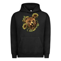 Pigment Black bear head sunflowers Urban Hoodie - NancyCooperArtShop