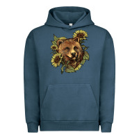 Pigment Midnight Navy bear head sunflowers Urban Hoodie - NancyCooperArtShop