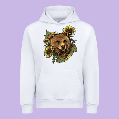 Bear Head Sunflowers Urban Hoodie Designed By Nancycooperartshop
