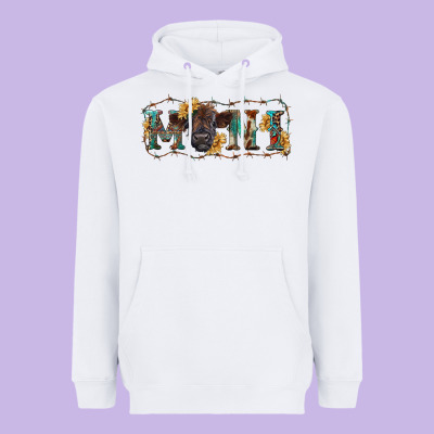 Western Mini Black Highland Calf Heavyweight Hoodie Designed By Ranaportraitstore