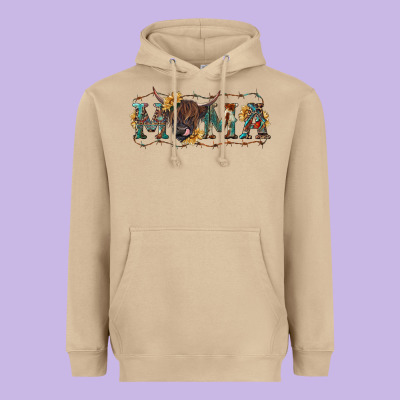 Western Mama With Highland Cow Heavyweight Hoodie Designed By Ranaportraitstore