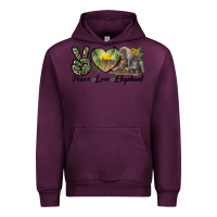 Mauve Wine Peace Love Elephant Urban Hoodie - LillyAllenDesigns