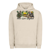 Pigment French Oak Peace Love Elephant Urban Hoodie - LillyAllenDesigns