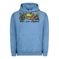 Pigment Pebble Blue Peace Love Elephant Urban Hoodie - LillyAllenDesigns