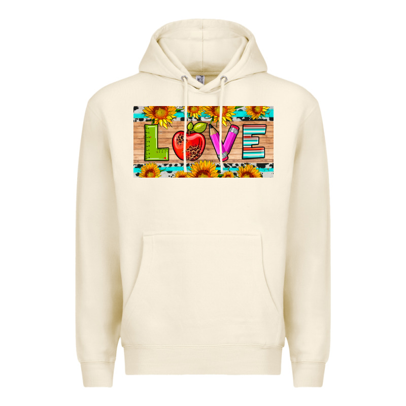Love And Sunflower With Pen And Apple License Plate Template Premium Hoodie by Artiststas | Teevron
