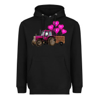 Black valentine's day pink tractor with pin heart balloons Heavyweight Hoodie - RanaPortraitStore