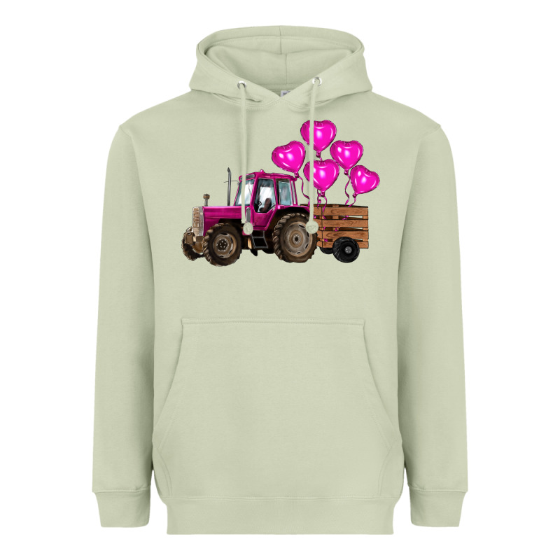 Valentine's Day Pink Tractor With Pin Heart Balloons Heavyweight Hoodie by RanaPortraitStore | Teevron