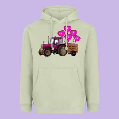 Valentine's Day Pink Tractor With Pin Heart Balloons Heavyweight Hoodie Designed By Ranaportraitstore