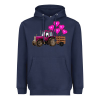 Navy valentine's day pink tractor with pin heart balloons Heavyweight Hoodie - RanaPortraitStore