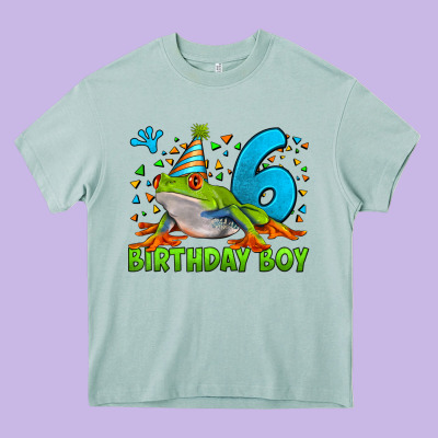 Birthday Boy Frog Age 6 Heavy Core Tee Designed By Lillyallendesigns