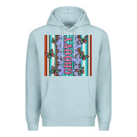 Blue Mist groovy with flowers and Butterflies Premium Hoodie - Artiststas