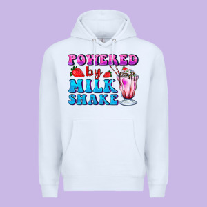 Powered By Milkshake Premium Hoodie Designed By Adodesignshop