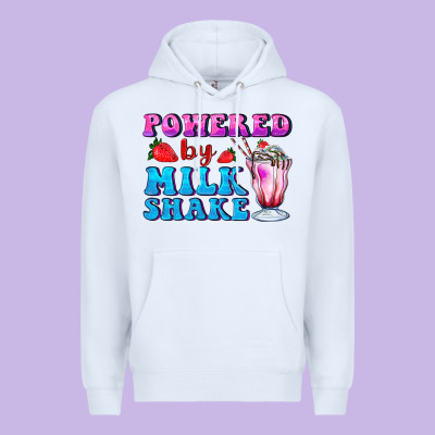 Powered By Milkshake Premium Hoodie Designed By Adodesignshop