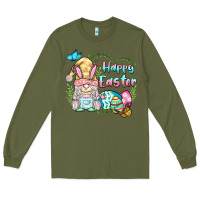Army Green happy easter bunny gnome Long Sleeve Tee - BarkalooDesign