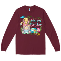 Burgundy happy easter bunny gnome Long Sleeve Tee - BarkalooDesign