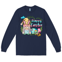 Navy happy easter bunny gnome Long Sleeve Tee - BarkalooDesign