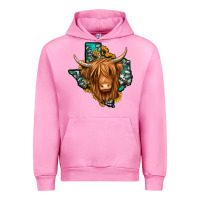 Fuchsia Pink Texas map long haired shaggy cow Urban Hoodie - Jasminsmagicworld