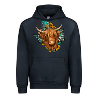 Navy Texas map long haired shaggy cow Urban Hoodie - Jasminsmagicworld